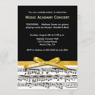 Schwarz-weiß-goldgelbes Musikkonzert Einladung