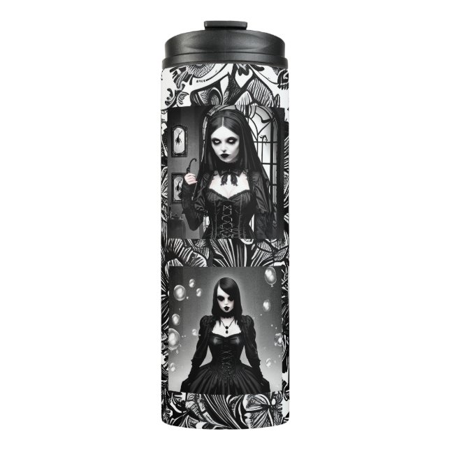 Schwarz-Weiß-Gothic-Girls Thermosbecher (Vorderseite)