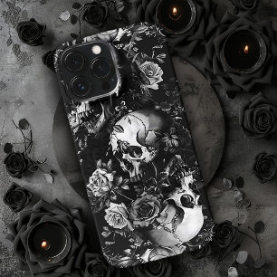 Schwarz-Weiß-Gothic-Skulls iPhone 13 Pro Max Hülle