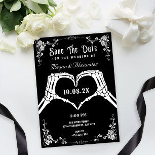 Schwarz-weiß gothische Skelett-Foto-Hochzeit  Save The Date