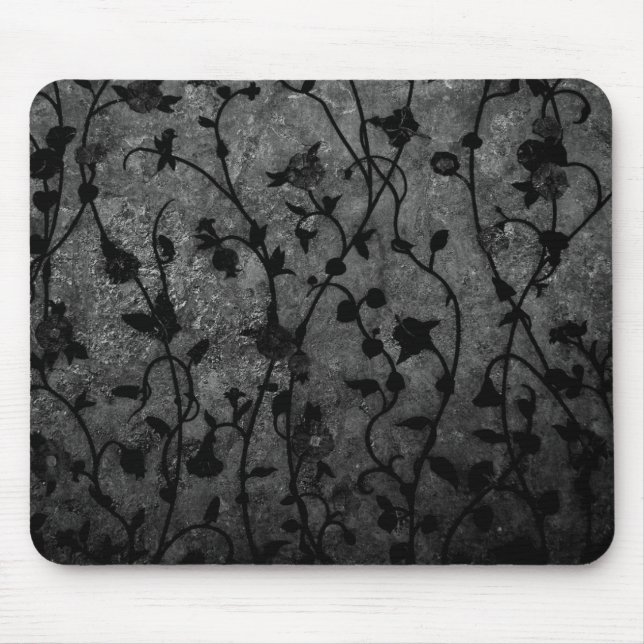 Schwarz-Weiß-Gotik Antike Blumen Mousepad (Vorne)