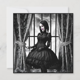 Schwarz-Weiß-Gotik-Girl Halloween Einladung