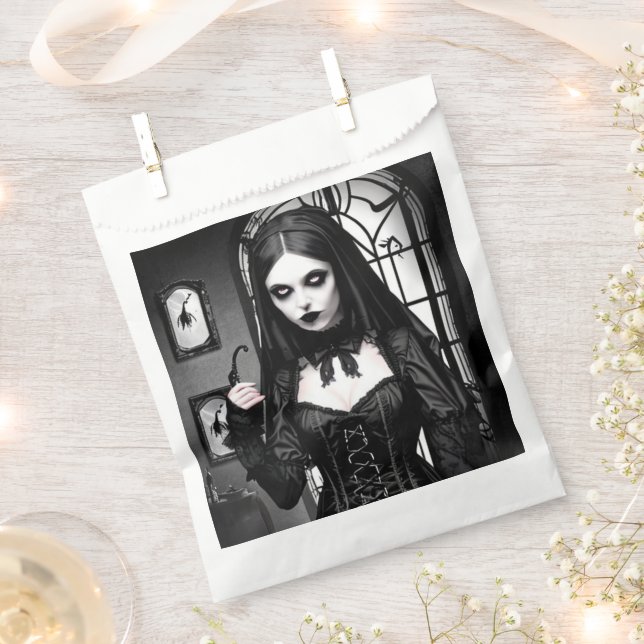 Schwarz-Weiß-Gotik-Girl Halloween Geschenktütchen (Ausgeschnitten)