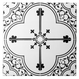 Schwarz-Weiß-Gotik-Kleeblatt-Kreuz Vintage-Antik Fliese
