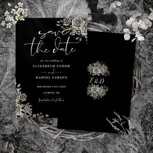 Schwarz-Weiß-Gotik-Monogramm-Hochzeit Save The Date