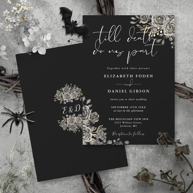 Schwarz-Weiß-Gotik-Rose Blumenhochzeit Einladung (Black And White Gothic Roses Floral Wedding Invitation)