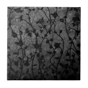 Schwarz-weiß gotische antike Blumenmuster Fliese