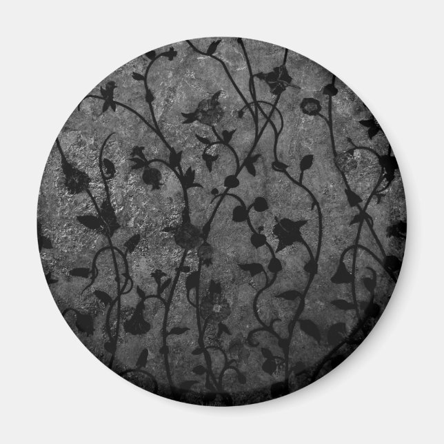 Schwarz-weiß gotische antike Blumenmuster Magnet (Vorne)