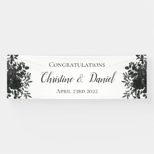 Schwarz-Weiß-Gotische Rose Elegantes Hochzeitsbann Banner