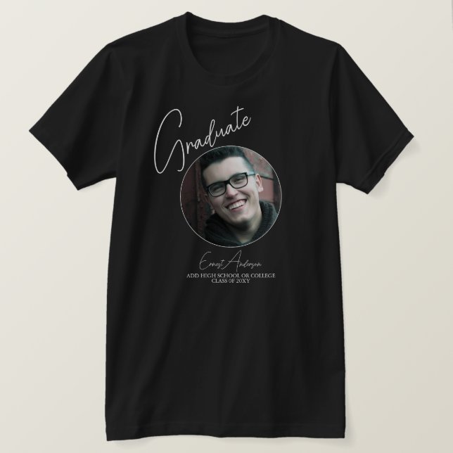 Schwarz-Weiß-Graduate-Foto-Abschluss Männer T-Shirt (Design vorne)
