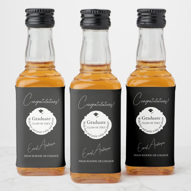 Schwarz-Weiß-Graduate Herzlichen Glückwunsch Absch Alkoholflaschenetikett (Flaschen)