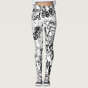 Schwarz-Weiß-Graffiti-Abstrakt-Collage Leggings