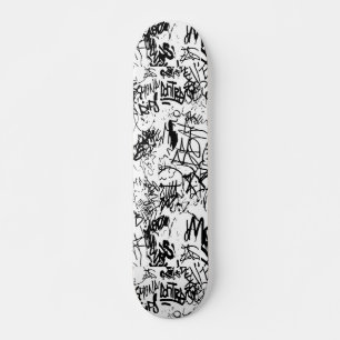Schwarz-Weiß-Graffiti-Abstrakt-Collage Skateboard