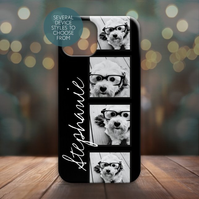 Schwarz-Weiß-Grafik 4 FotoCollage Case-Mate iPhone Hülle (Personalized Phone Case with 4 Photos and Custom Text - Choose Your Device Style)