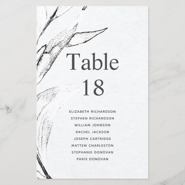 Schwarz-Weiß-Grafik-Leafage-Sitzplan (Vorderseite)