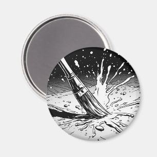 Schwarz-weiß-Grafikstil-Pinsel-Farbfleck Magnet