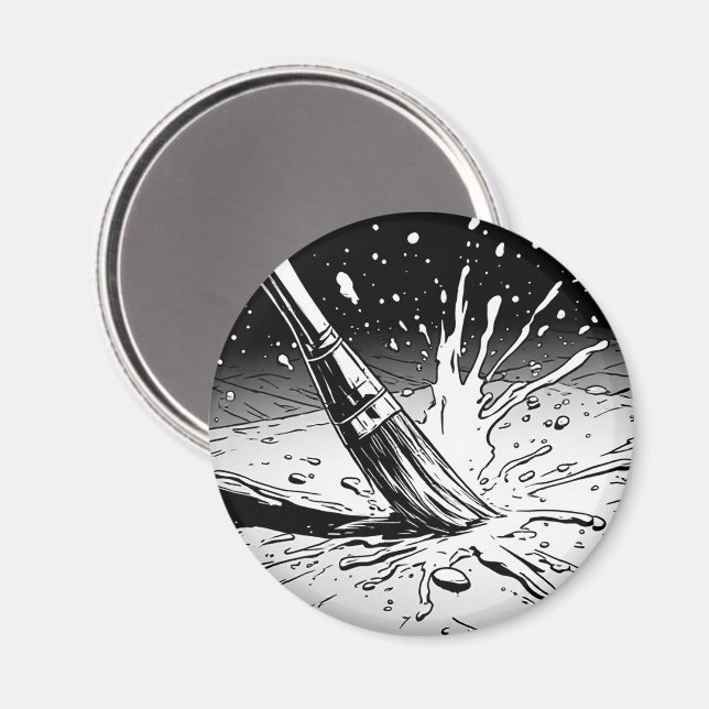 Schwarz-weiß-Grafikstil-Pinsel-Farbfleck Magnet (Vorderseite/Rückseite)