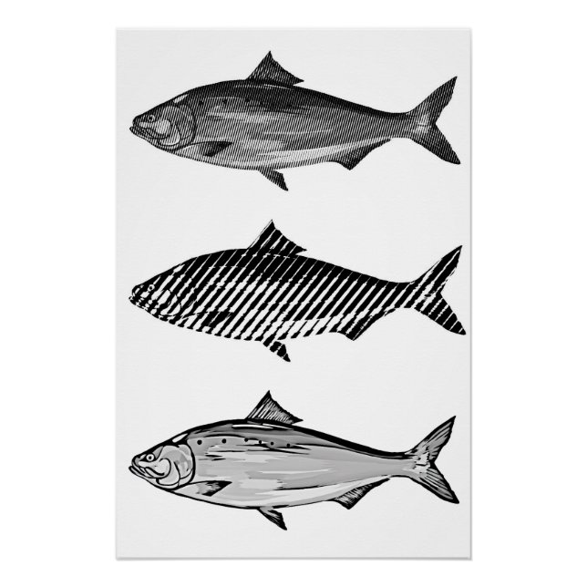 Schwarz-weiß grafischer Fisch Poster (Vorderseite)