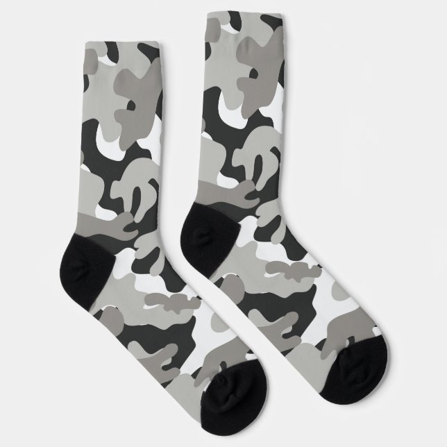 Schwarz, Weiß, Grau Camouflage Design Socken (Rechts)