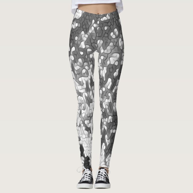 Schwarz-weiß Grau Einziges Muster Leggings (Vorderseite)