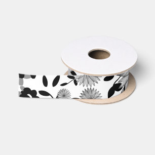 Schwarz-weiß Grau Florals Design Satin Ribbon Satinband