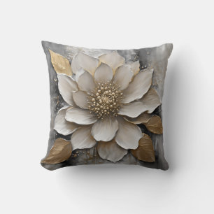 Schwarz Weiß Grau Gold Blumenprint Kissen