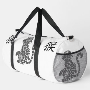 Schwarz, Weiß Grau, Jahr des Chinesischen Affen Zo Duffle Bag