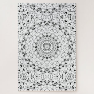 Schwarz-weiß-Grau-Monochrome-Mandala-Design Puzzle