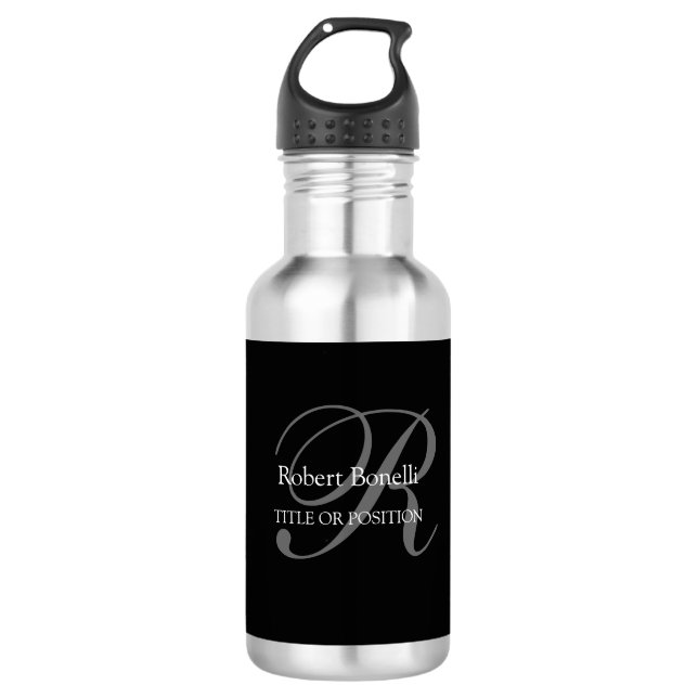Schwarz-weiß-Grau-Monogramm Edelstahlflasche (Vorderseite)