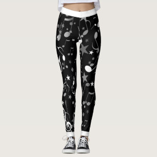 Schwarz/Weiß/Grau-Musiknote auf Schwarz-Weiß-Tri Leggings