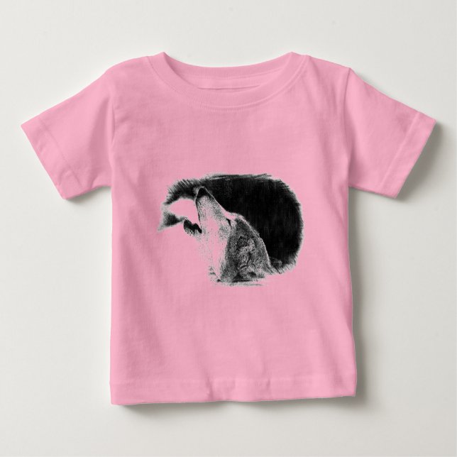 Schwarz-Weiß-Grau-Wolf-Sketch Baby T-shirt (Vorderseite)