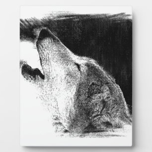 Schwarz-Weiß-Grau-Wolf-Sketch Fotoplatte
