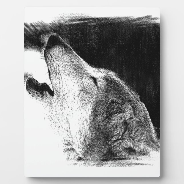 Schwarz-Weiß-Grau-Wolf-Sketch Fotoplatte (Vorderseite)