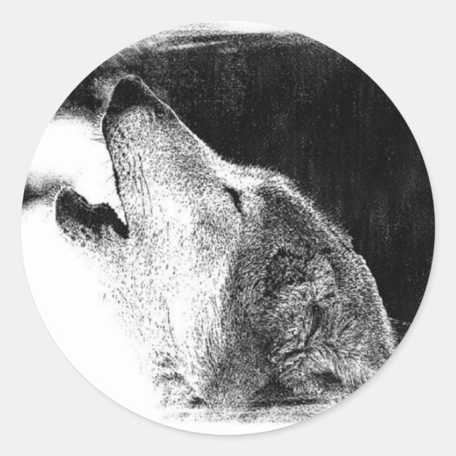 Schwarz-Weiß-Grau-Wolf-Sketch Runder Aufkleber (Vorderseite)