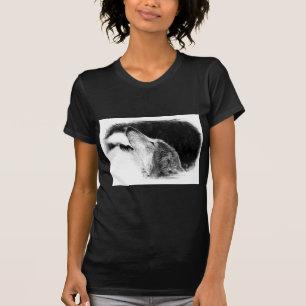 Schwarz-Weiß-Grau-Wolf-Sketch T-Shirt