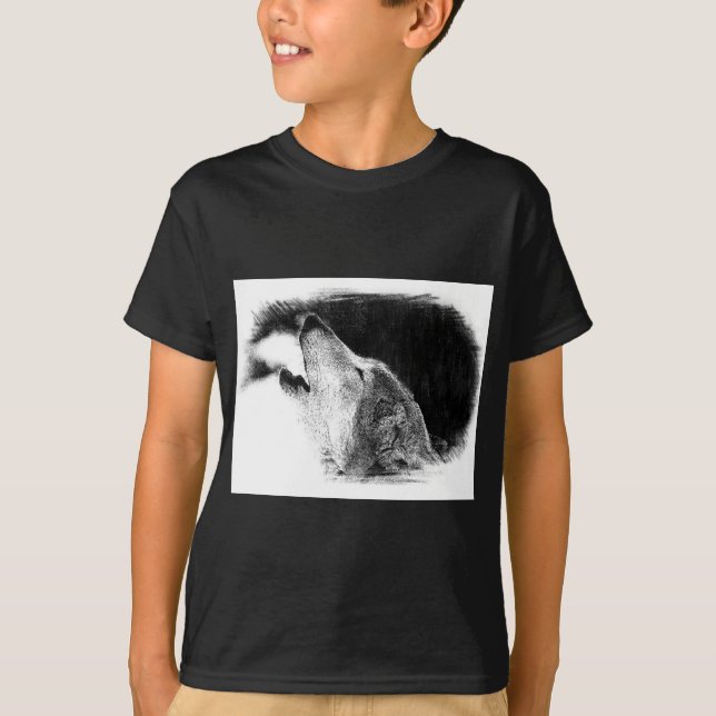 Schwarz-Weiß-Grau-Wolf-Sketch T-Shirt (Vorderseite)