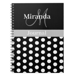 Schwarz-weiß-graue Monogram-Script-Polka-Dot Notizblock