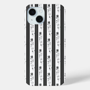 Schwarz-weiß-graue vintage gestreift mit Rosen Case-Mate iPhone Hülle
