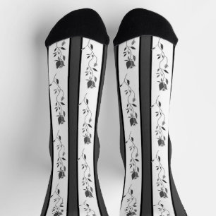 Schwarz-weiß-graue vintage gestreift mit Rosen  Socken