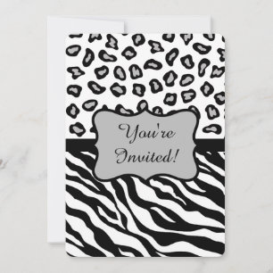 Schwarz-weiß Graue Zebra Leopard Einladung