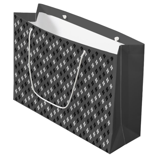 schwarz-weiß-graues geometrisches feines Muster Große Geschenktüte (Vorderseite Schrägansicht)