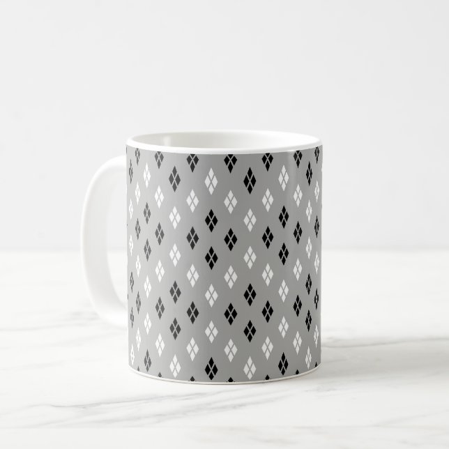 schwarz-weiß-graues geometrisches feines Muster Kaffeetasse (Vorderseite Links)