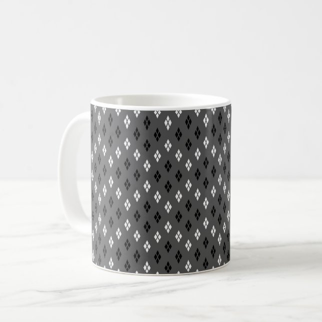 schwarz-weiß-graues geometrisches feines Muster Kaffeetasse (Vorderseite Links)