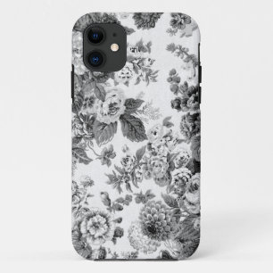 Schwarz & Weiß Grauton Vintage Blumen Toile Nr.3 Case-Mate iPhone Hülle