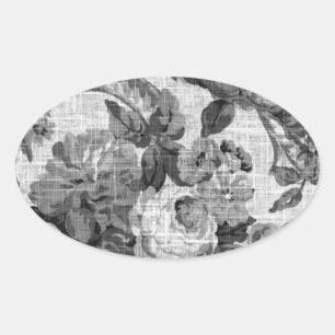 Schwarz-Weiß-Grautöne Vintage-Blumen-Toile Nr. 5 Ovaler Aufkleber