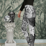 Schwarz-Weiß-Grautöne Vintage Blütenrolle Nr.1 Leggings<br><div class="desc">Schwarz-Weiß-Extra-große Muster von Vintagen Blume in Grautönen,  mit sichtbarer Kette und Schweiß des Stoffes.</div>