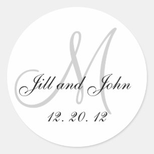 Schwarz-weiß Gray Monogram 2012 Wedding Sticker