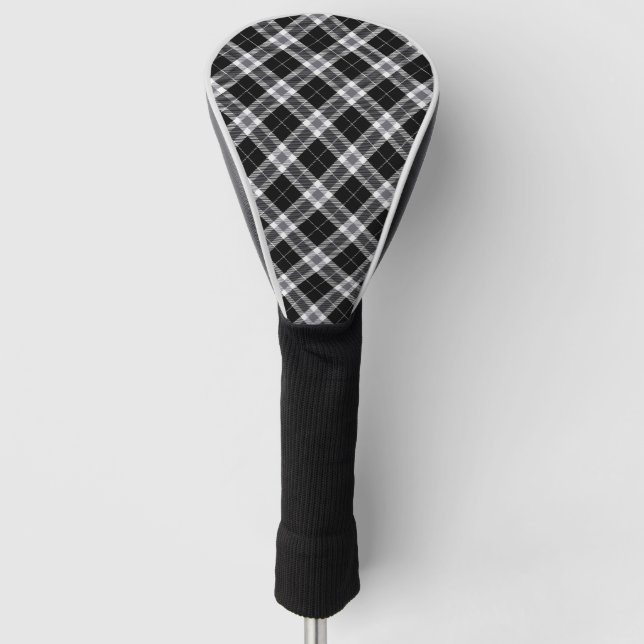 Schwarz-weiß & Gray Tartan Kariert Golf Headcover (Vorderseite)