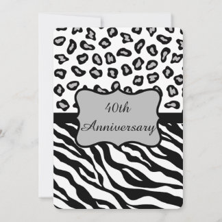 Schwarz-weiß Gray Zebra Leopard 40 Jahre Einladung