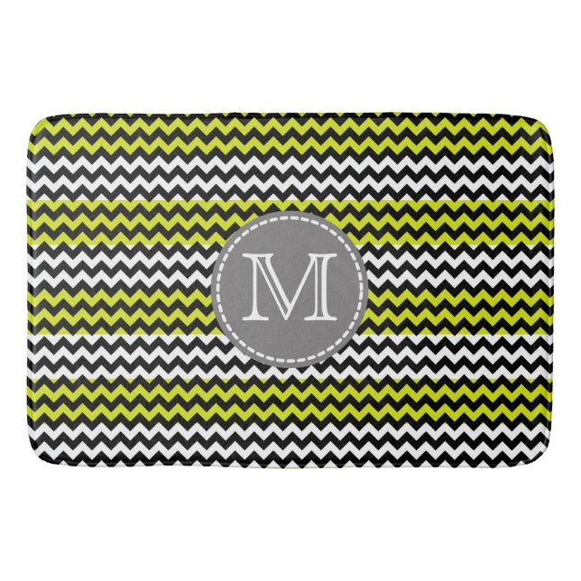 Schwarz-weiß Green Zickzack Zigzag Monogram Badematte (Vorderseite)